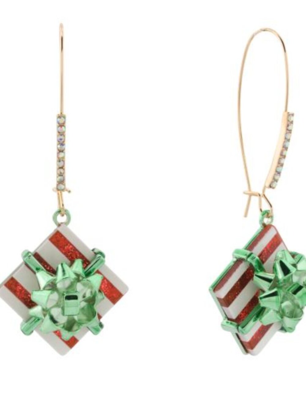 NWT BETSEY JOHNSON Present Shepherd Hook Earrings christmas holidays